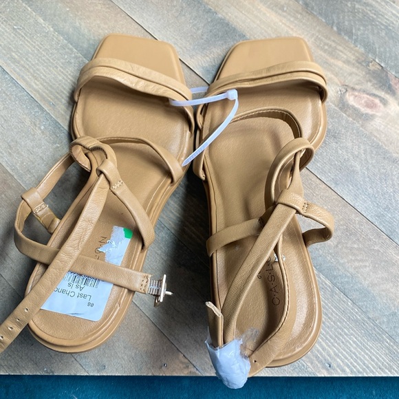 Caslon Nordstrom size 8 Paola tan ankle wrap leather strappy wedge sandals - Picture 2 of 4